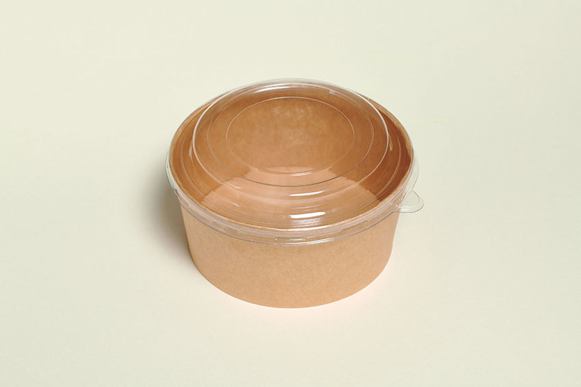 Boîte ronde à salade kraft avec couvercle transparent 750 ml